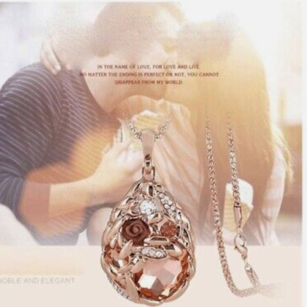 Minagoo Water-Drop Pendant Rose Flower Rhinestone